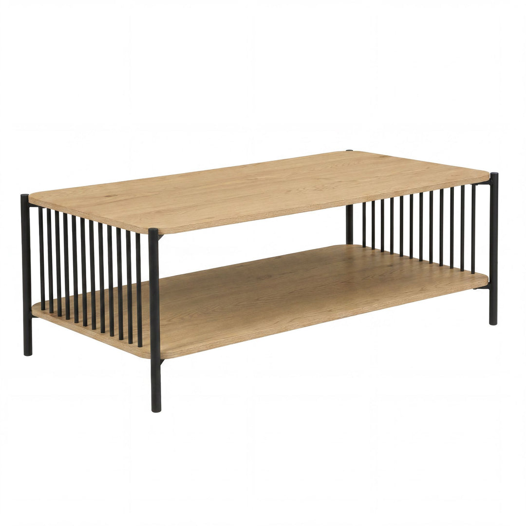 Sofabord i egetræslook med hylde - 110 x 60 cm