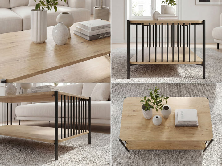 Sofabord i egetræslook med hylde - 110 x 60 cm