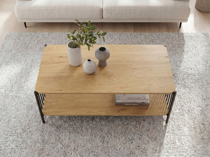 Sofabord i egetræslook med hylde - 110 x 60 cm