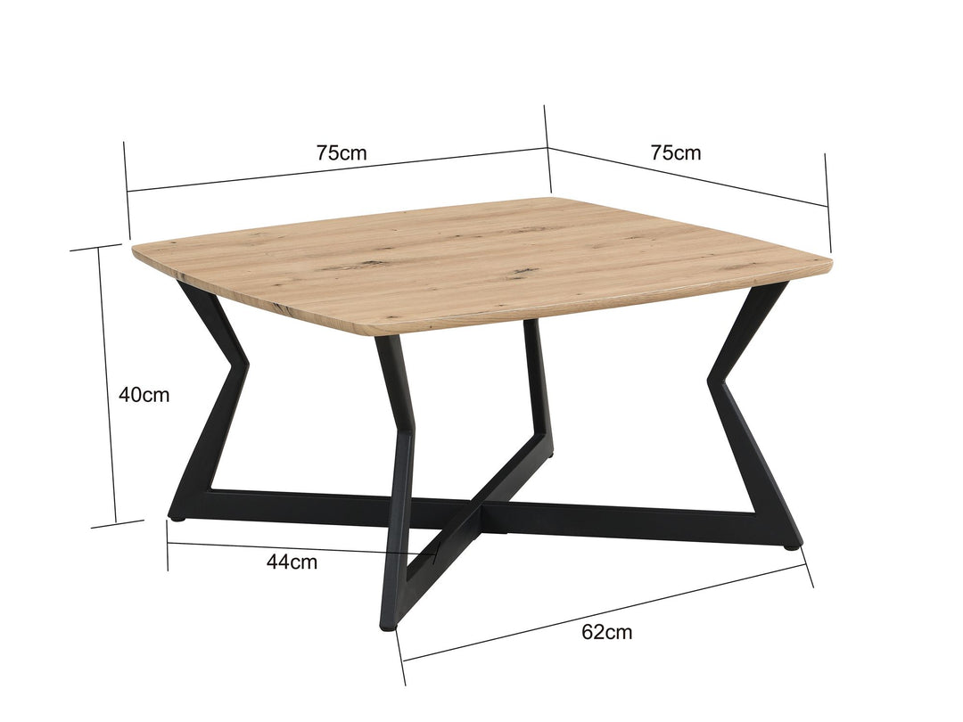 Kvadratisk sofabord i egetræslook - 75 x 75 cm - Sort metalstel
