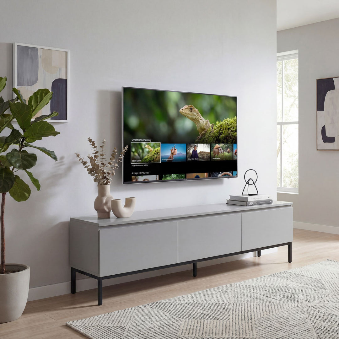 TV-bord i grå med 3 skuffer - 150 cm - Grebsfrit design