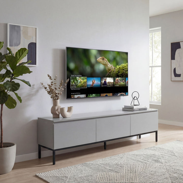 TV-bord i grå med 3 skuffer - 150 cm - Grebsfrit design