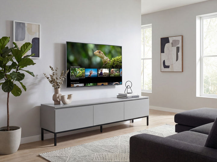 TV-bord i grå med 3 skuffer - 150 cm - Grebsfrit design