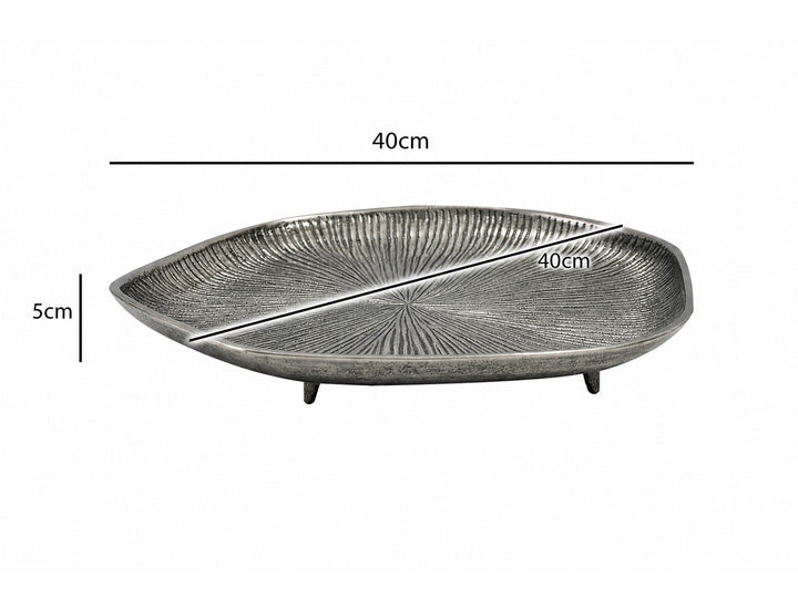 Dekorationsskål i sølvfarvet aluminium 40 cm – organisk designskål i metal – dekorationsfad med ben til bord – smykke- og dekorationsskål – håndlavet boligdekoration