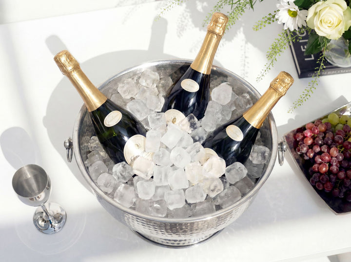 Champagnekøler med hamret finish – XXL flaske- og champagnekøler 37 cm til op til 6 flasker champagne, vin, mousserende vin eller øl – sølvfarvet drikkekøler og isspand – håndlavet
