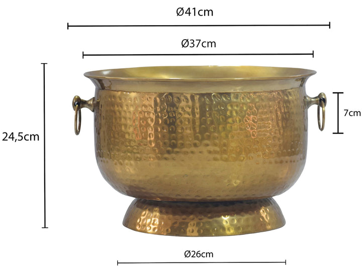Champagnekøler med hamret finish – XXL flaske- og champagnekøler 37 cm til op til 6 flasker champagne, vin, mousserende vin eller øl – guldfarvet drikkekøler og isspand – håndlavet