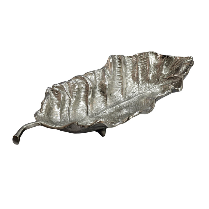 Dekorationsskål i aluminium - Bladdesign - 67 cm - Sølv - Håndlavet
