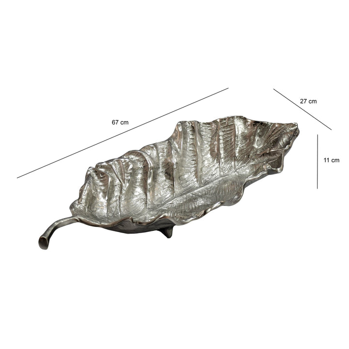 Dekorationsskål i aluminium - Bladdesign - 67 cm - Sølv - Håndlavet