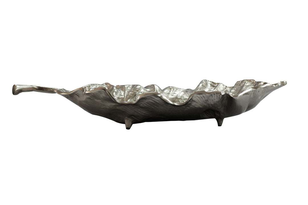 Dekorationsskål i aluminium - Bladdesign - 67 cm - Sølv - Håndlavet