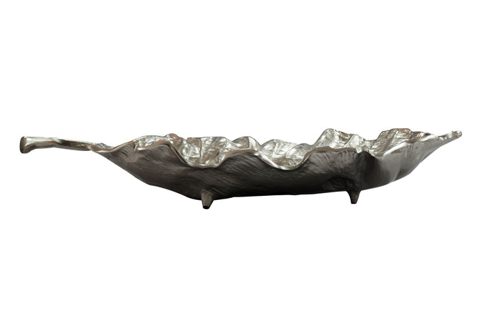 Dekorationsskål i aluminium - Bladdesign - 67 cm - Sølv - Håndlavet