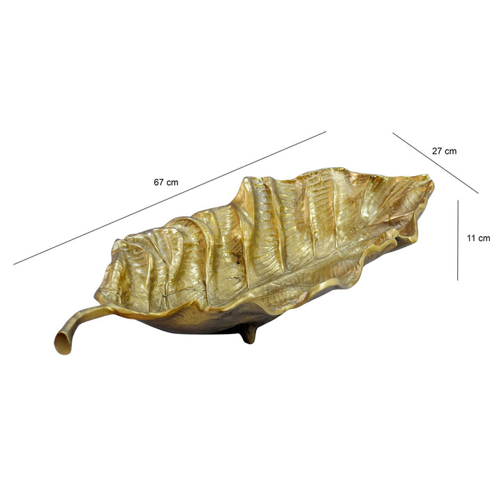 Dekorationsskål i aluminium - Bladdesign - 67 cm - Guld - Håndlavet