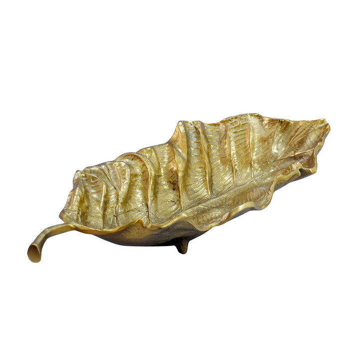 Dekorationsskål i aluminium - Bladdesign - 67 cm - Guld - Håndlavet