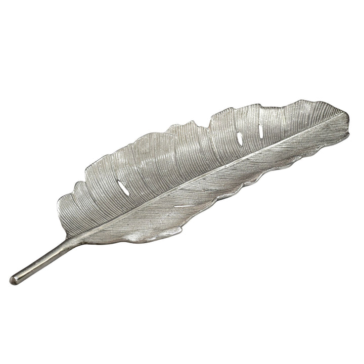 Dekorationsskål i aluminium - Bladdesign - 60 cm - Sølv - Håndlavet