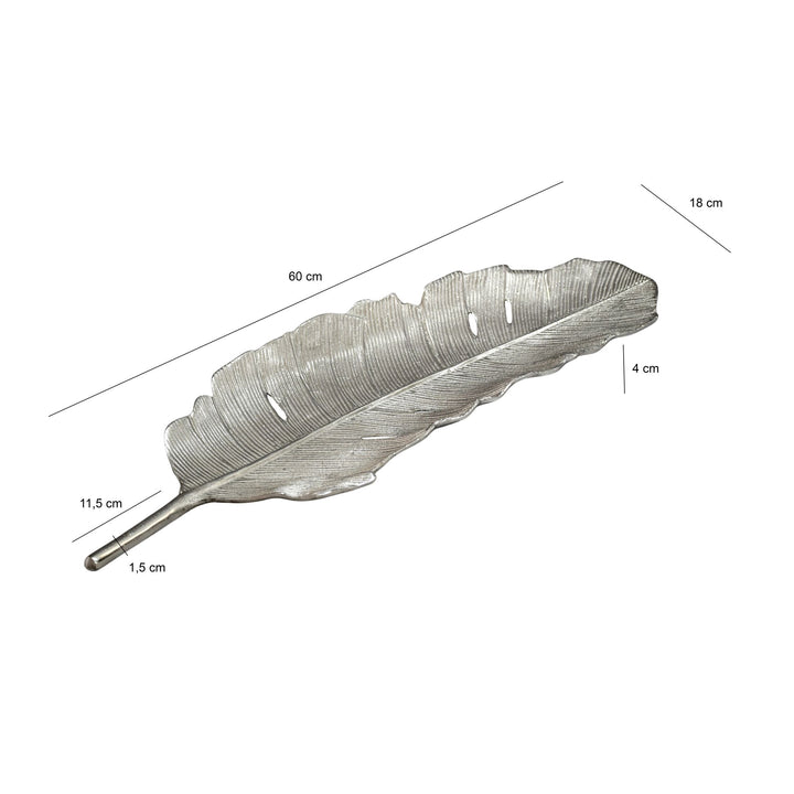 Dekorationsskål i aluminium - Bladdesign - 60 cm - Sølv - Håndlavet