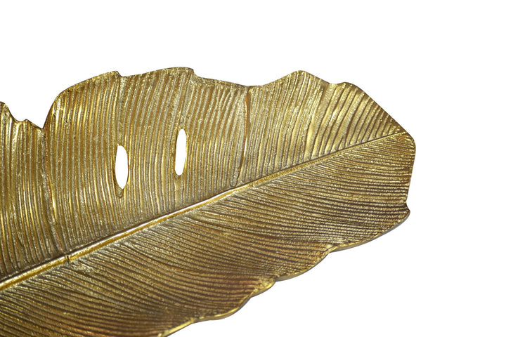 Dekorationsskål i aluminium - Bladdesign - 60 cm - Guld - Håndlavet