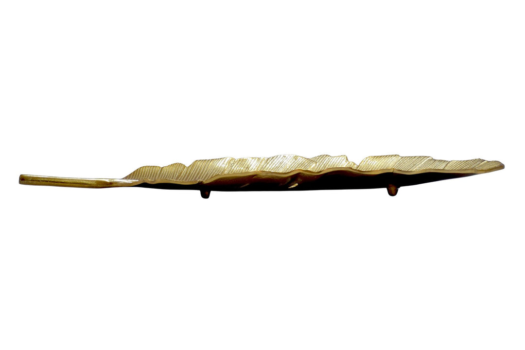 Dekorationsskål i aluminium - Bladdesign - 60 cm - Guld - Håndlavet
