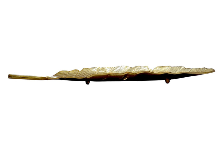 Dekorationsskål i aluminium - Bladdesign - 60 cm - Guld - Håndlavet