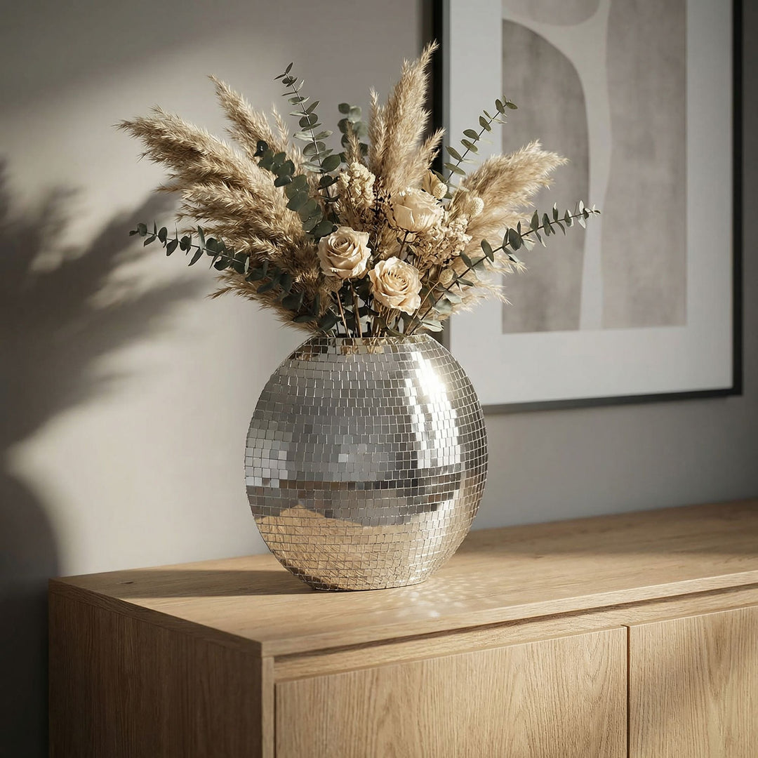 Dekorativ vase i metal - 40 cm - Sølv - Håndlavet