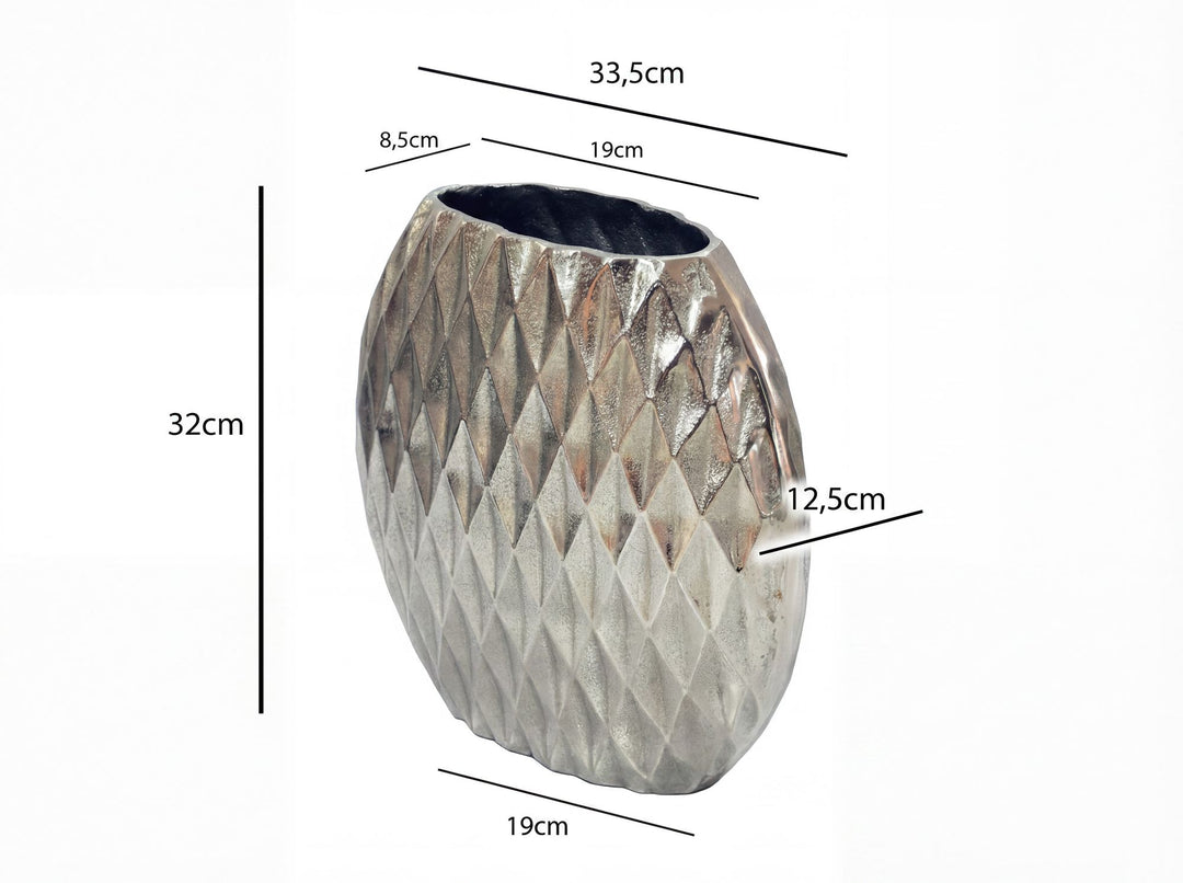 Dekorativ vase i aluminium - 33,5 cm - Sølv - Håndlavet