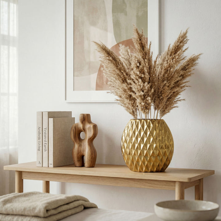 Dekorativ vase i aluminium - 33,5 cm - Guld - Håndlavet