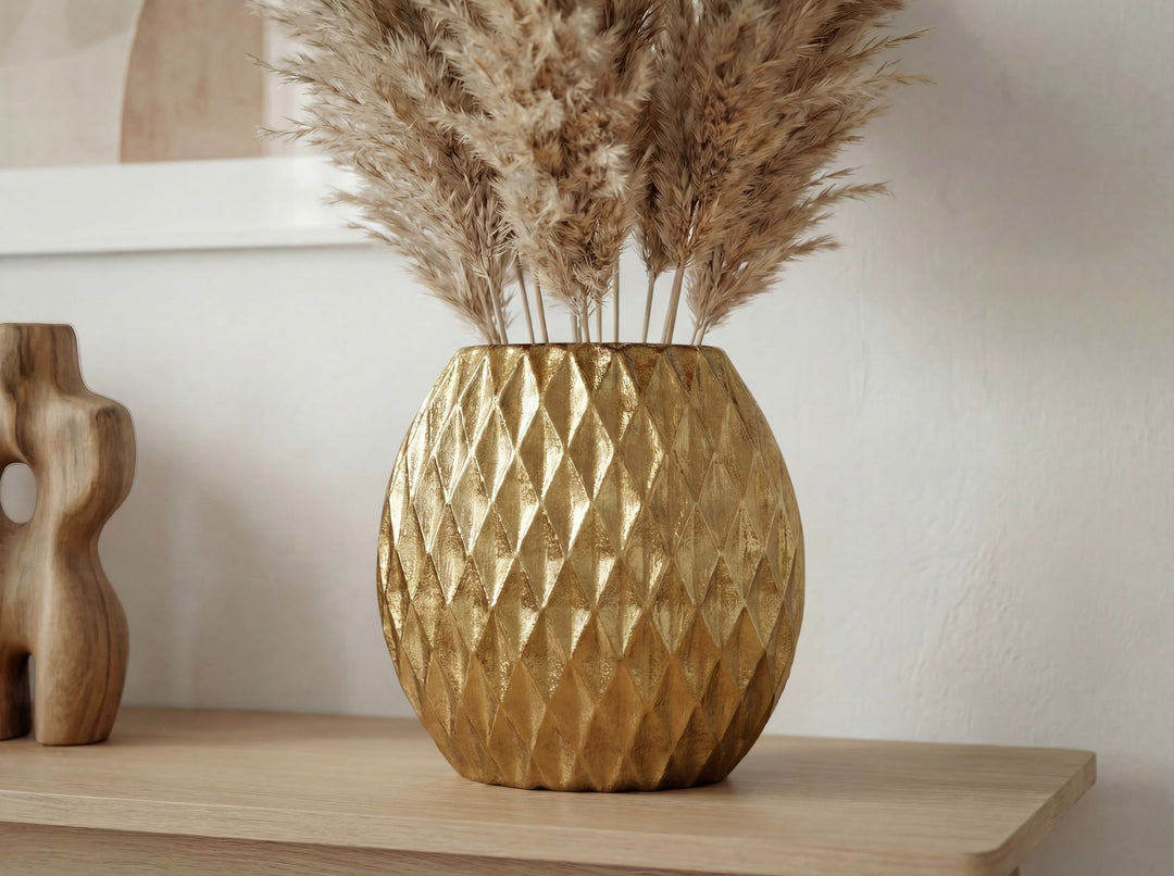 Dekorativ vase i aluminium - 33,5 cm - Guld - Håndlavet