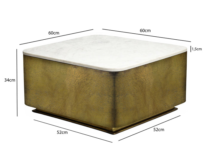 Sofabord i metal med hvid marmorbordplade - 60 x 60 cm - Håndlavet