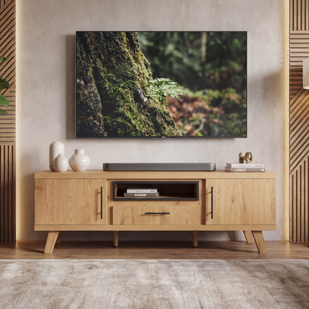 TV-bord i egetræslook med 2 låger og skuffe - 150 cm