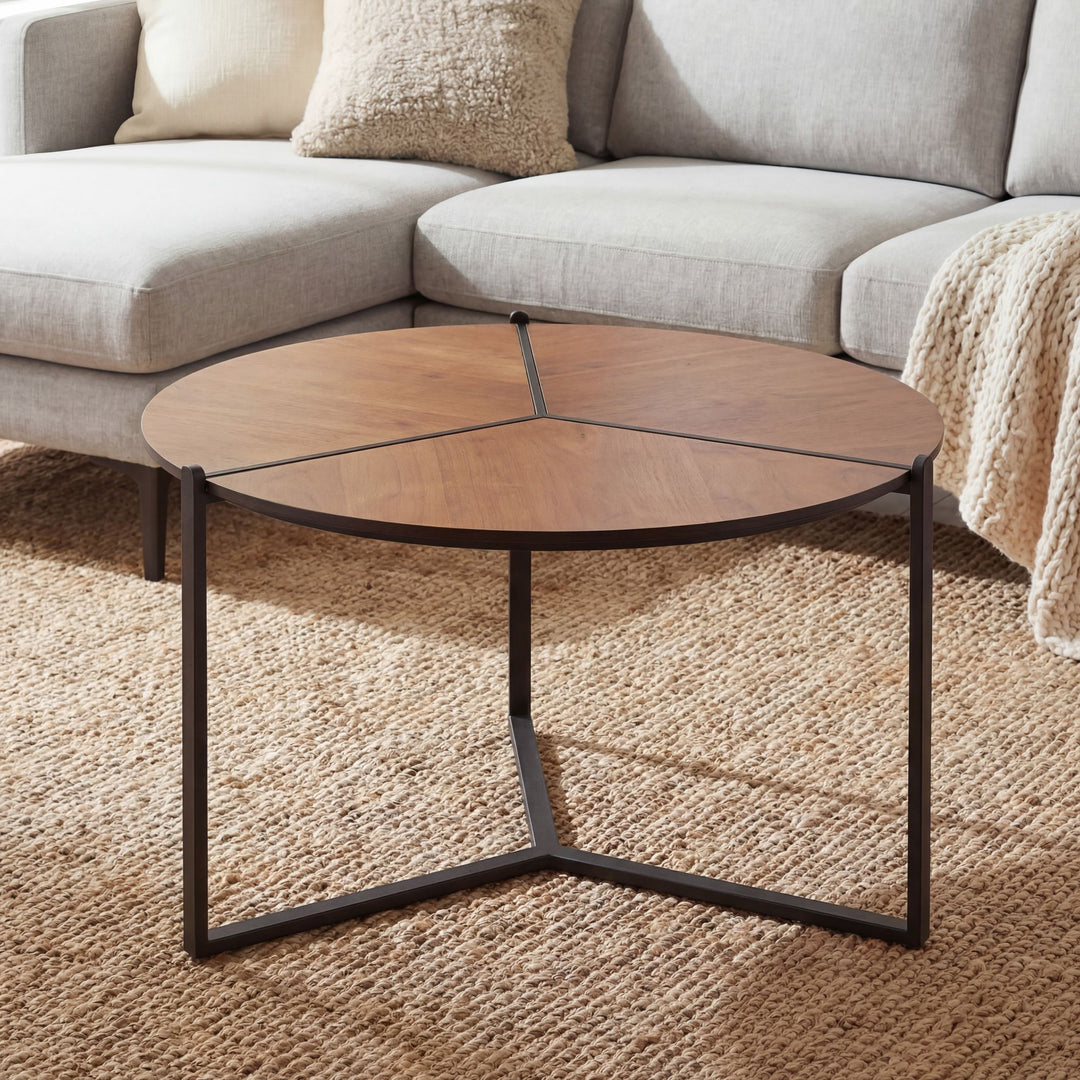 Rundt sofabord med MDF-bordplade i trælook - Ø80 cm - Metalstel