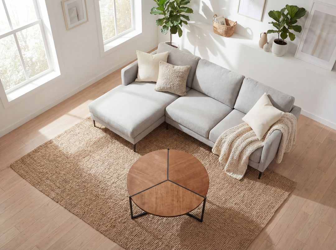 Rundt sofabord med MDF-bordplade i trælook - Ø80 cm - Metalstel