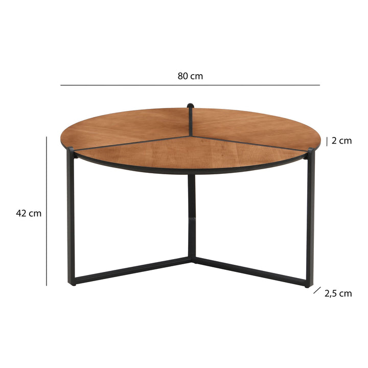 Rundt sofabord med MDF-bordplade i trælook - Ø80 cm - Metalstel