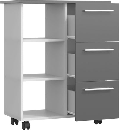 Køkkenvogn med 3 skuffer, 85 x 68 x 38 cm, hvid og grå