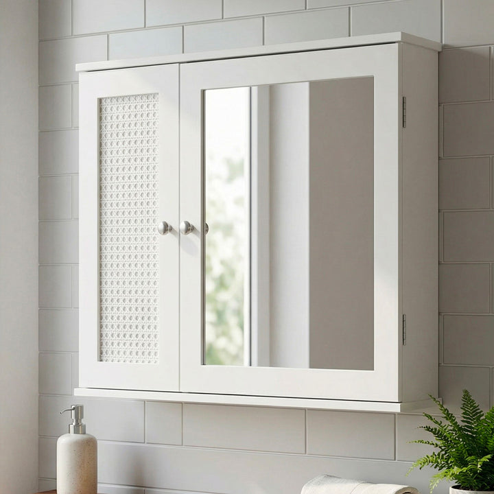 Spejlskab hvidt 60cm - Vægskab til badeværelse med 1 spejldør