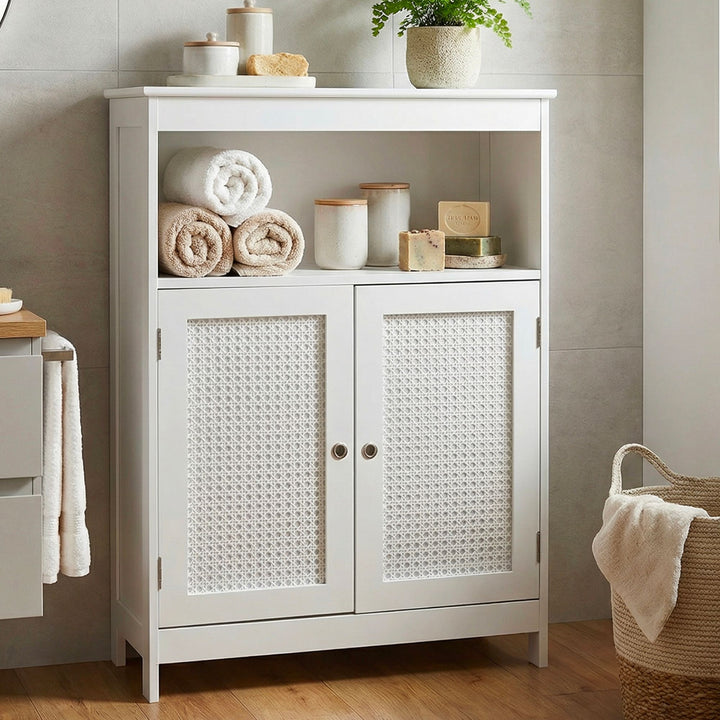 Badeværelsesskab 80 x 60 x 28 cm Hvid - Smalle badeværelsesskabslåger og hylde - Opbevaringsskab i wienerflet