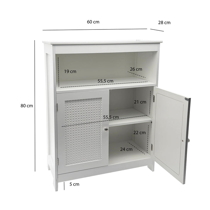 Badeværelsesskab 80 x 60 x 28 cm Hvid - Smalle badeværelsesskabslåger og hylde - Opbevaringsskab i wienerflet