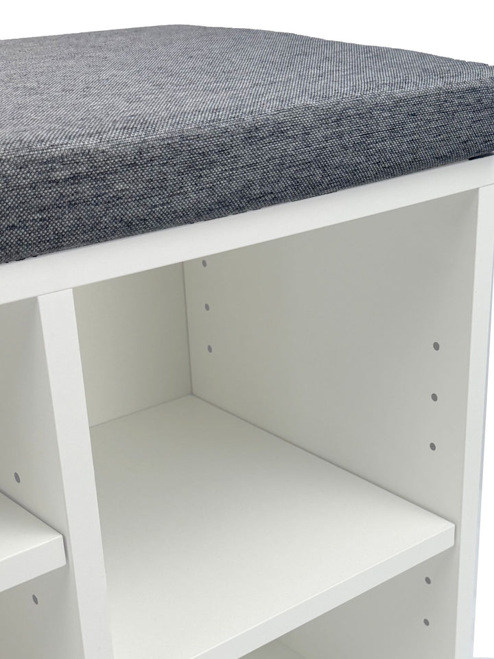 Skobænk Hvid 100 cm med sædehynde - Bænk med skuffe og justerbare hylder