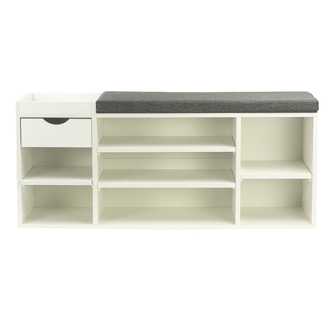 Skobænk Hvid 100 cm med sædehynde - Bænk med skuffe og justerbare hylder