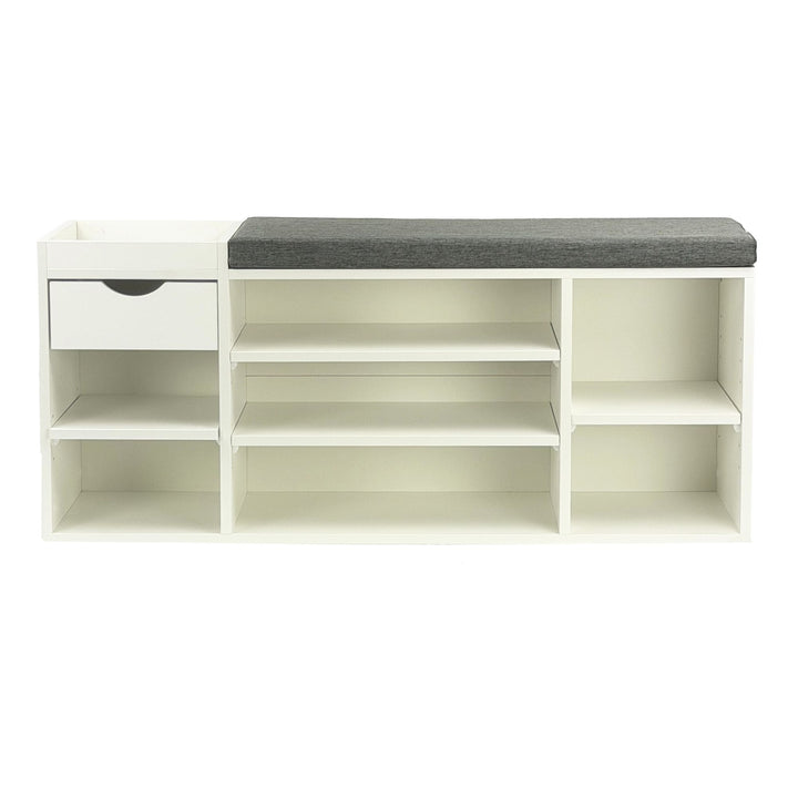 Skobænk Hvid 100 cm med sædehynde - Bænk med skuffe og justerbare hylder