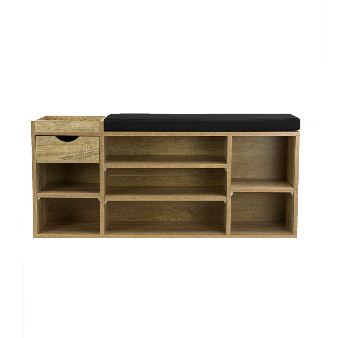 Skobænk Hall Sonoma Oak 100cm med sædehynde - Bænk med skuffe og justerbare hylder - Hallmøbler Skoreol Moderne til entréen