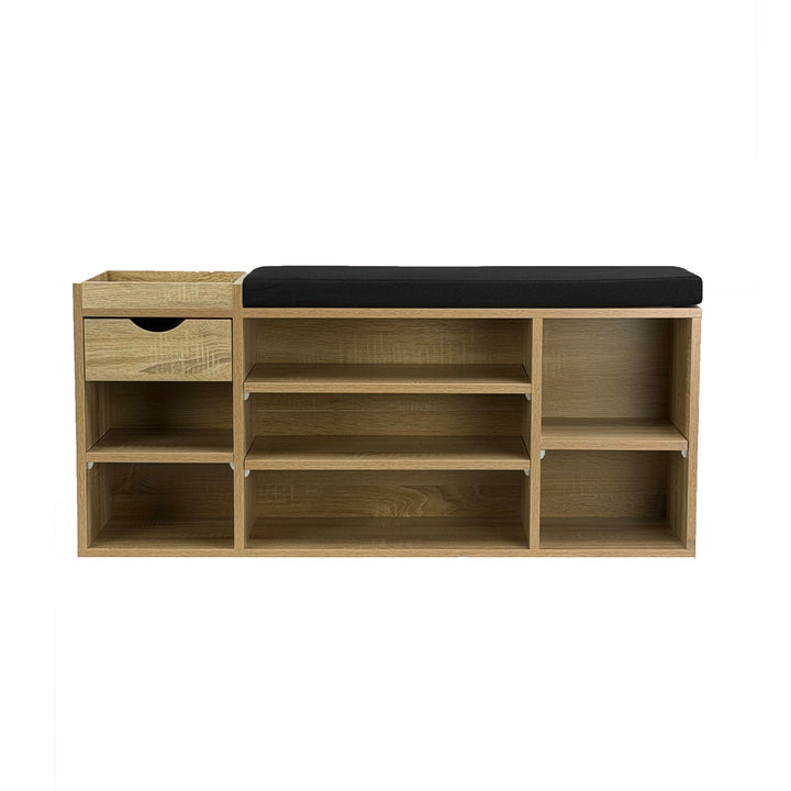 Skobænk Hall Sonoma Oak 100cm med sædehynde - Bænk med skuffe og justerbare hylder - Hallmøbler Skoreol Moderne til entréen