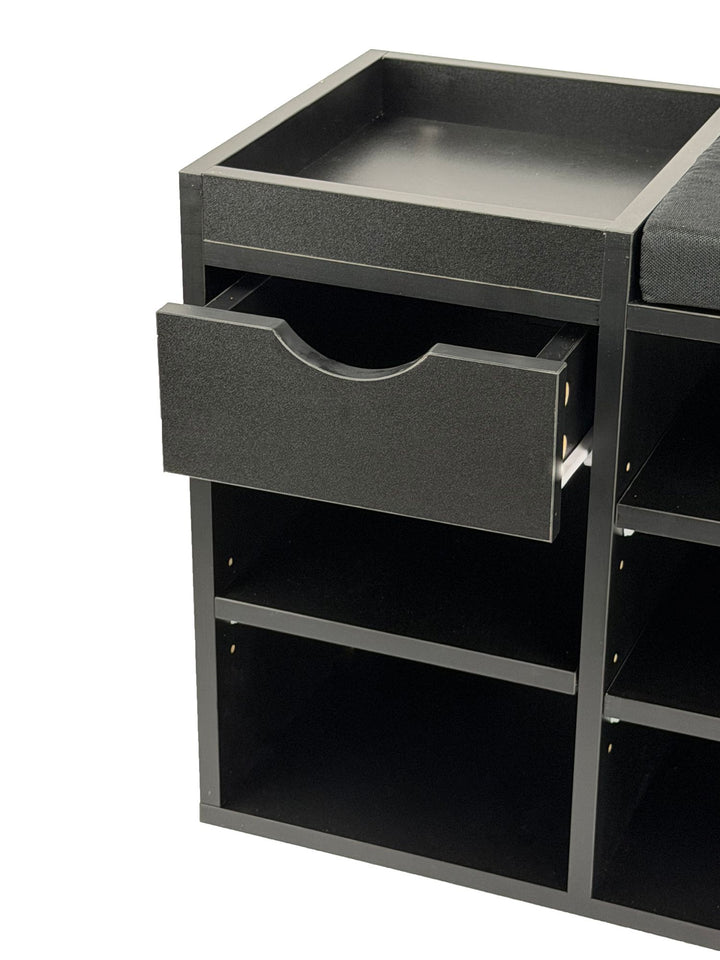 Sort skobænk til entré 100 cm med sædehynde - Bænk med skuffe og justerbare hylder