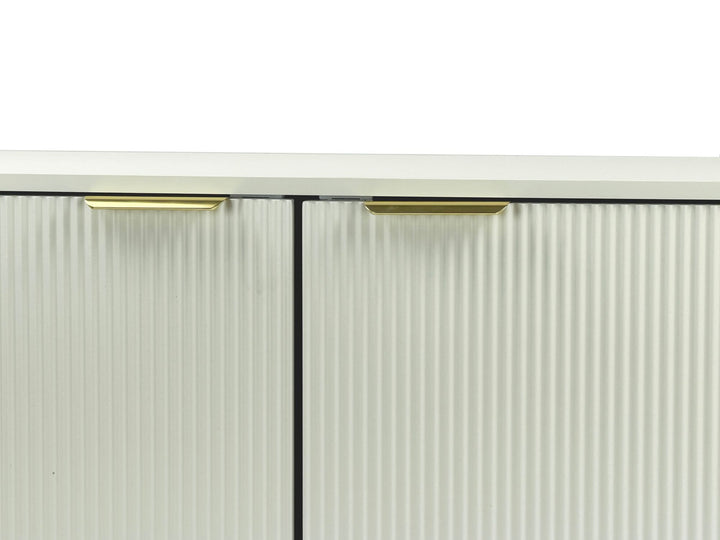 Lavt TV-møbel hvidt 150 cm - TV-møbel med lamelfront - TV-kommode med 2 låger og åbne rum