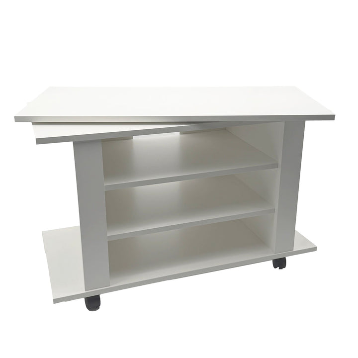 Hvidt TV Lowboard 78 cm - HiFi-bænk med drejelig topplade - TV-bord på hjul