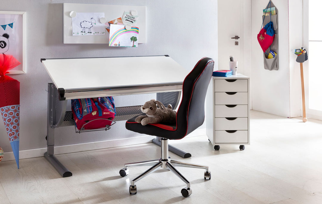 Hvid rullecontainer med 5 skuffer - Skrivebordscontainer i spånplade - Melaminbelagt skuffecontainer - Mobilt kontormøbel