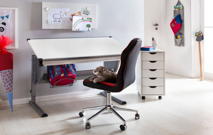 Hvid rullecontainer med 5 skuffer - Skrivebordscontainer i spånplade - Melaminbelagt skuffecontainer - Mobilt kontormøbel