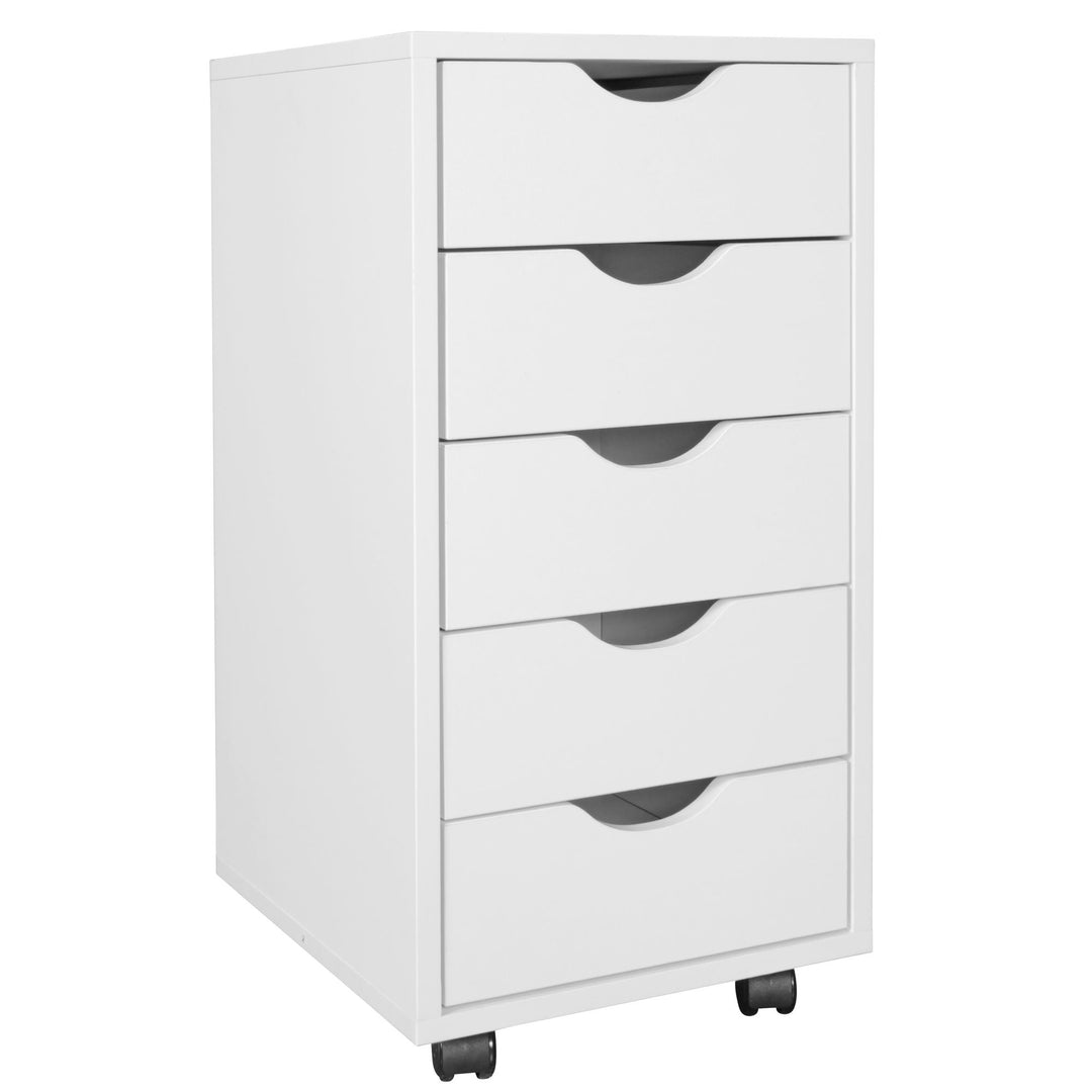 Hvid rullecontainer med 5 skuffer - Skrivebordscontainer i spånplade - Melaminbelagt skuffecontainer - Mobilt kontormøbel