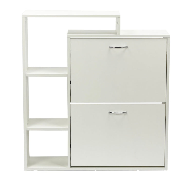 Moderne skoskab i træ med 2 rum, hvidt, 12 par sko, skoskab 85 x 24 x 93 cm