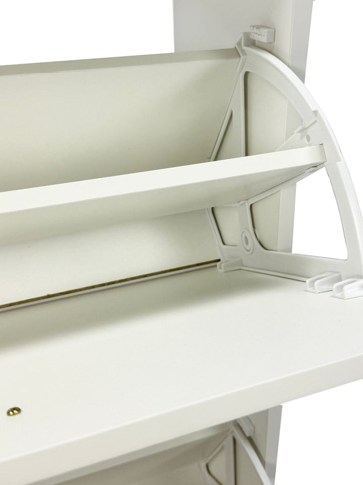 Moderne skoskab i træ med 2 rum, hvidt, 12 par sko, skoskab 85 x 24 x 93 cm