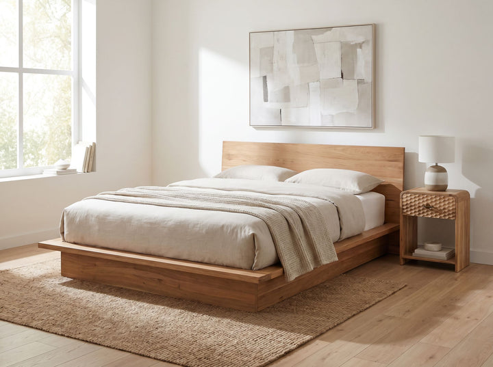 Natbord i massivt mangotræ 54 cm – moderne natbord med skuffe – højt sengebord med opbevaringsplads