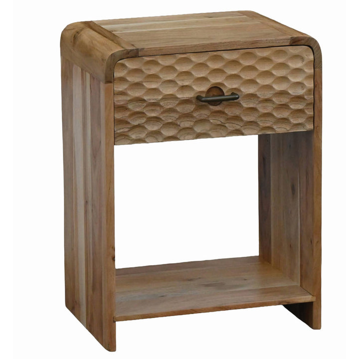 Natbord i massivt mangotræ 54 cm – moderne natbord med skuffe – højt sengebord med opbevaringsplads