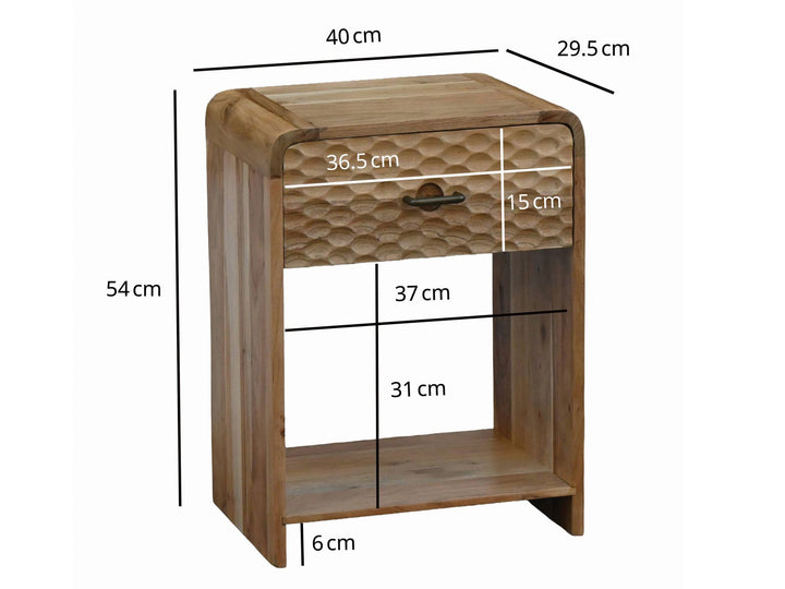 Natbord i massivt mangotræ 54 cm – moderne natbord med skuffe – højt sengebord med opbevaringsplads